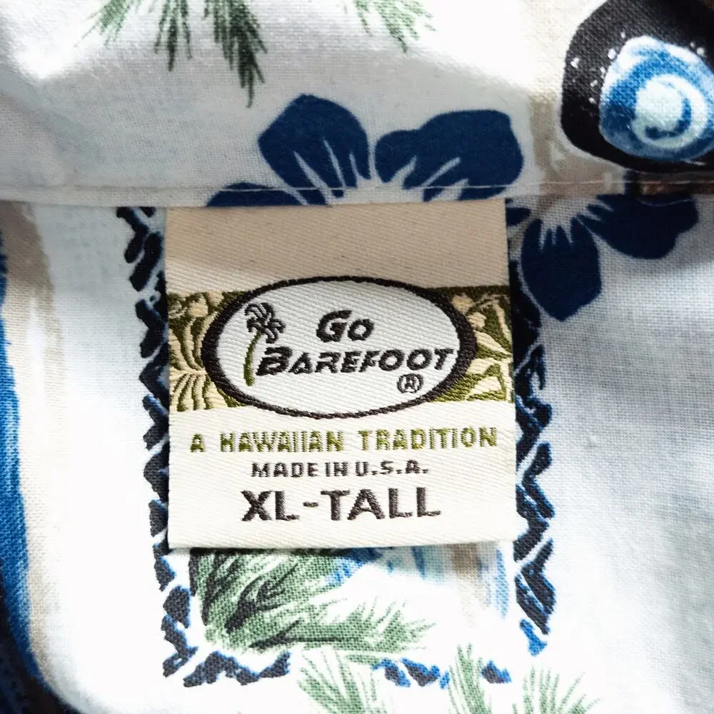 Go Barefoot Hawaiian Shirt XL Tall Blue Vintage Retro Coastal Beachy - Picture 6 of 9